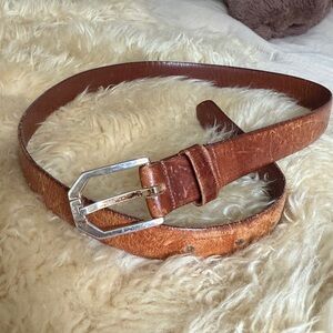 Vintage YSL Brown Leather Belt Gold Buckle Size 32/80 Yves Saint Laurent Classic